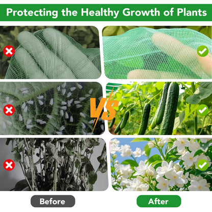 Garden Mesh Netting Kit for Raised Beds, 10x30FT Green Garden Netting ＆6 Sets Fiberglass Garden Hoops, Row Cover Garden Netting Pest Barrier Plant Protection for Vegetable Flowers Fruits