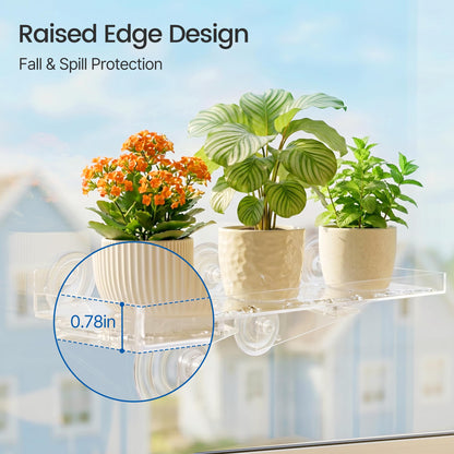 Leafory 2 Pack Window Plant Shelves, 15.7 x 5.9 Inch Heavy Duty Acrylic Floating Shelf, Strong Suction Cup Shelf with Support Bracket, Windowsill Holder for Succulents and Indoor Plants