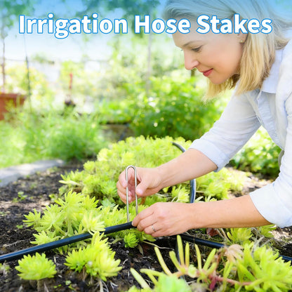 MySit 80 Pack 4 Inch Garden Stakes, Galvanized Drip Irrigation Stakes U Shaped Landscape Staples Ground Stakes for 1/8" to 1/2" Soaker Hose,Irrigation Tubing, Garden Hose, Weed Barrier