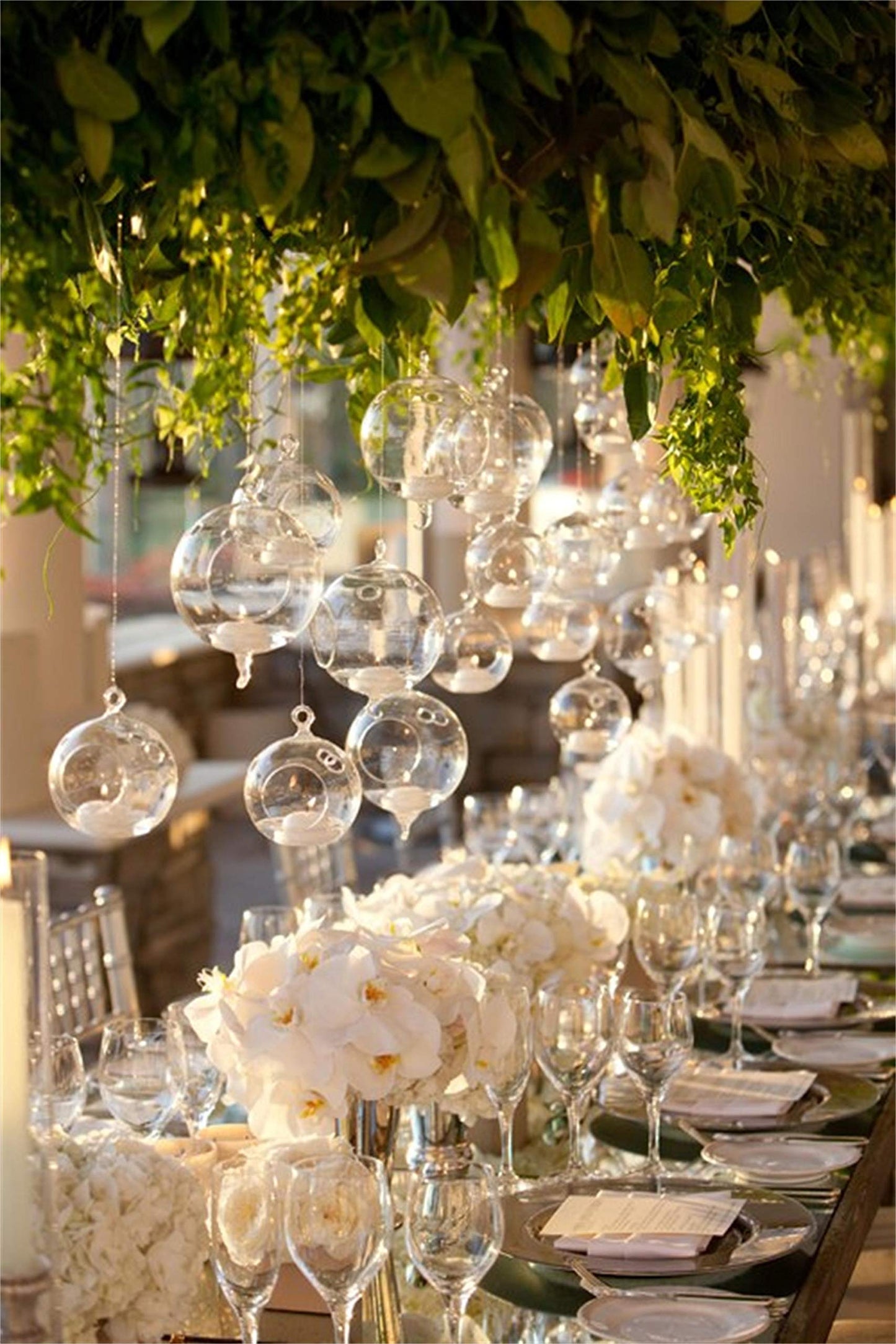Ecosides Pack of 12 Hanging Glass Orbs Hanging Glass Globe Terrariums with 2 Side Hole for Candle Holder, TeaLight Holder Candlestick for Wedding Decor