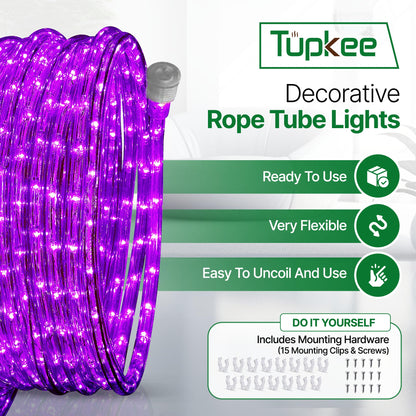 Tupkee LED Rope Light, 24 Feet, 144 Long Life Bulbs, Purple, Indoor/Outdoor, Model E237798