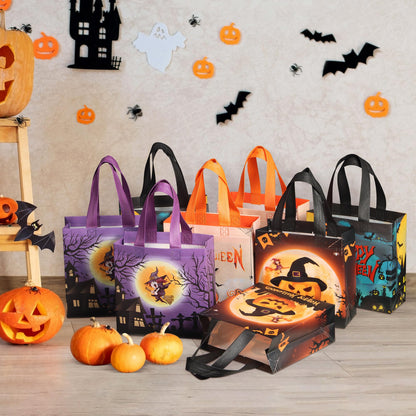 TONESPAC 24 PCS Halloween Trick or Treat Bags, Non-woven Reusable Tote Halloween Candy Gift Bags with Handles for Gift Giving, Party and Trick or Treat (7.9 x 7.9 x 3.15 inch)
