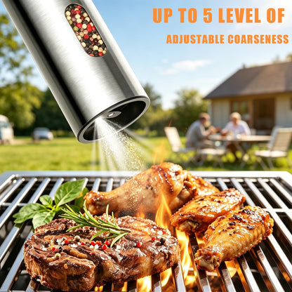 Electric Salt and Pepper Grinder Set, Rechargeable Stainless Steel with USB-C Dual Charging Base, Upgraded Large Capacity, Adjustable Coarseness & Bright LED Light, Kitchen Essentials