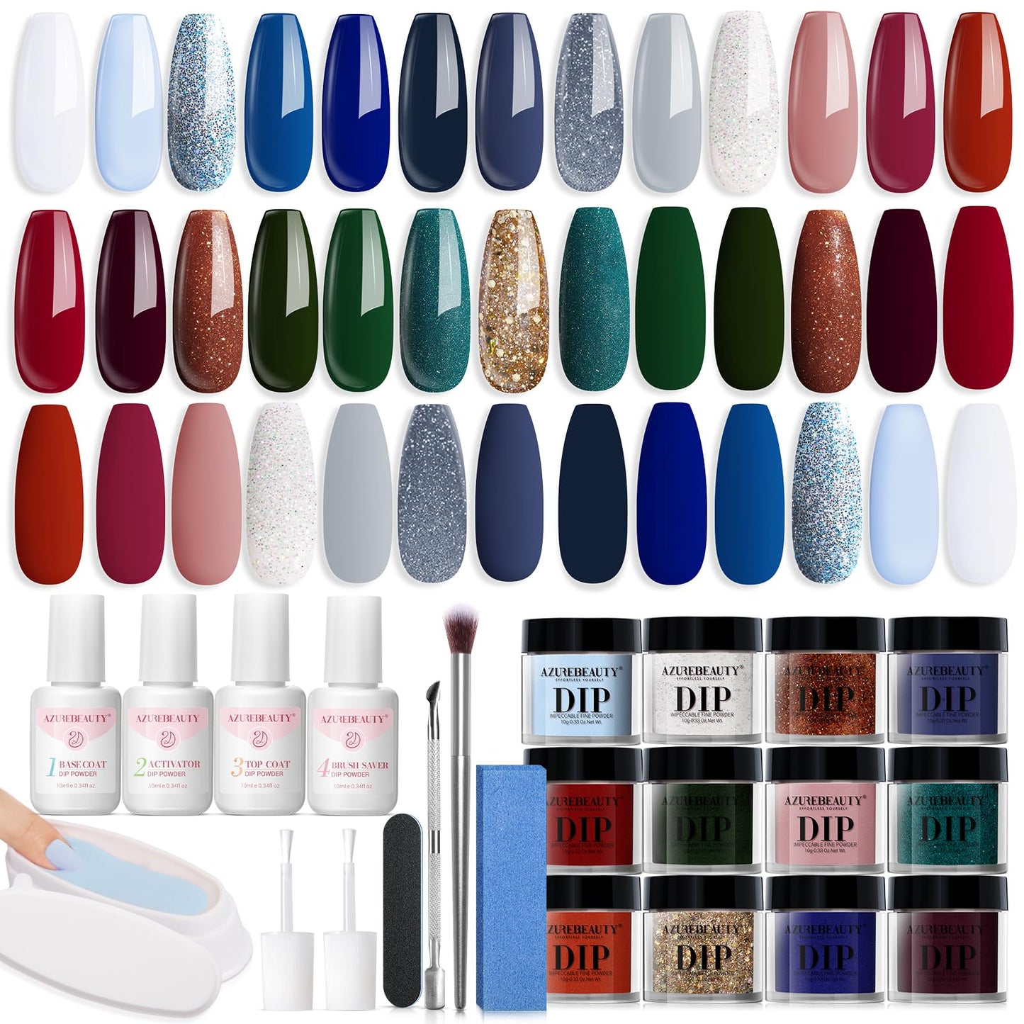 AZUREBEAUTY 31 Pcs Dip Powder Nail Kit 20 Colors Glitter Nude Brown Pink White Gray Dip Powder Liquid Set with Top/Base Coat Activator for French Nails Art Manicure DIY Salon Women Valentine's Gift