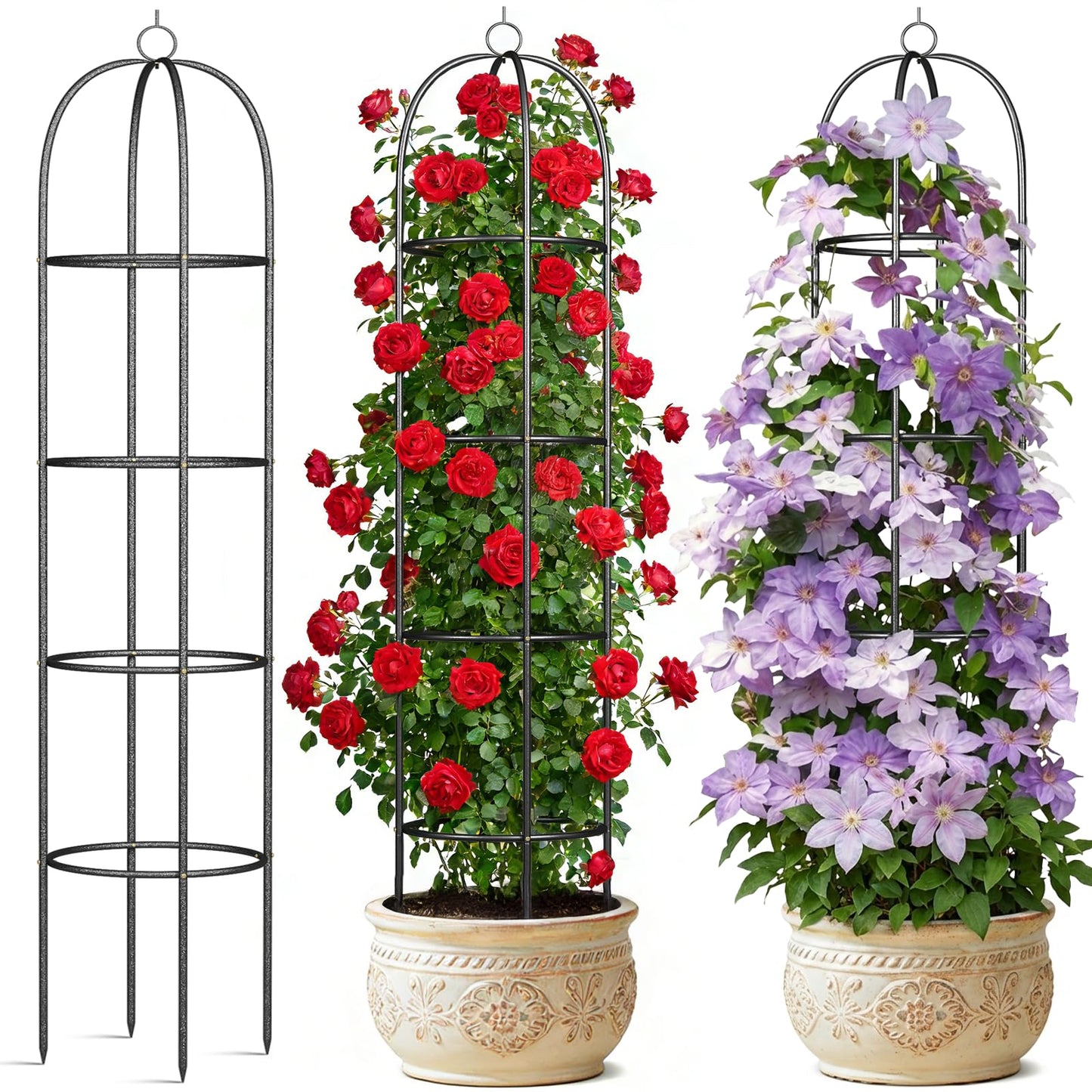 CL FUN Metal Trellis for Climbing Plants Outdoor, 2026 Upgrade 100% Metal with Powder Coating, Rose, Flowers, Grape, Pea, Cucumber Tomato Cage - 6.3 FT Freestanding Plant Support