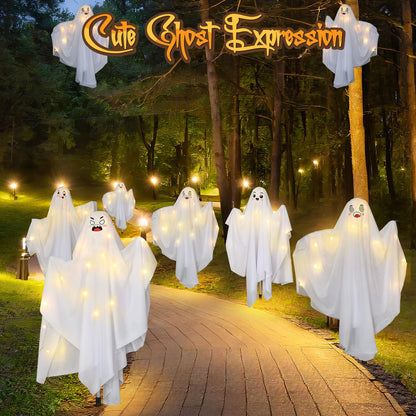 WILLBOND 4 Pcs Halloween Ghost Yard Sign Solar Ghost Outdoor Decoration with Stakes for Halloween Pathway Party Yard Lawn Patio Garden Decorations, 25.59 Inch