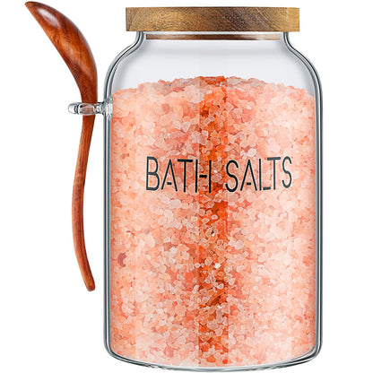 SiliFine 1 Piece 94 oz Bath Salts Glass Jar with Wooden Lid, Bath Salt Container with Scoop, Airtight Storage Bathtub Accessories for Women