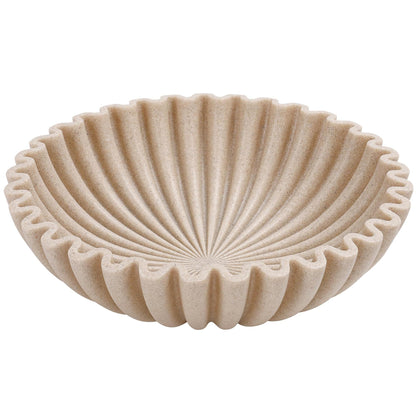YMXYJM Large Decorative Bowl, Modern Handicraft Bowls for Home Decor, Fruit Bowl for Kitchen Counter, Ruffle Decor, Stylish Key Bowl for Entry Table, Artificial Stone Beige