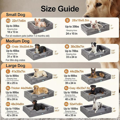 OhGeni Orthopedic Dog Bed Couch Cat Sofa for Large Sized Pets with Memory Foam, Machine-Washable Waterproof Removable Cover, Soft Comfortable Fabric, 35-inch (Gray)