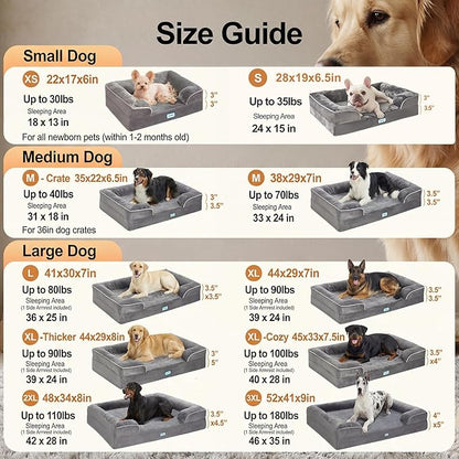 OhGeni Orthopedic Dog Bed Couch Big Cat Sofa for Extra Large Sized Pets with Memory Foam, Machine-Washable Waterproof Removable Cover, Soft Comfortable Fabric, 44-inch (Black)