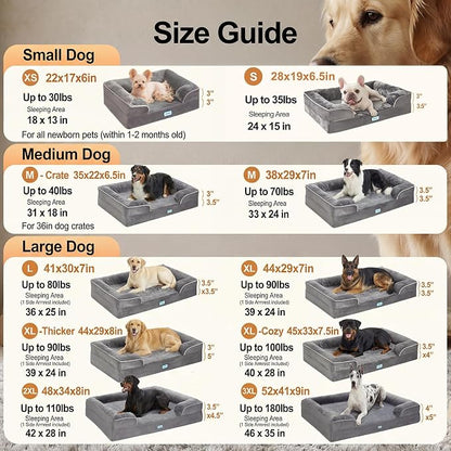 OhGeni Orthopedic Dog Bed Couch Big Cat Sofa for Extra Large Sized Pets with Memory Foam, Machine-Washable Waterproof Removable Cover, Soft Comfortable Fabric, 41-inch (Gray)