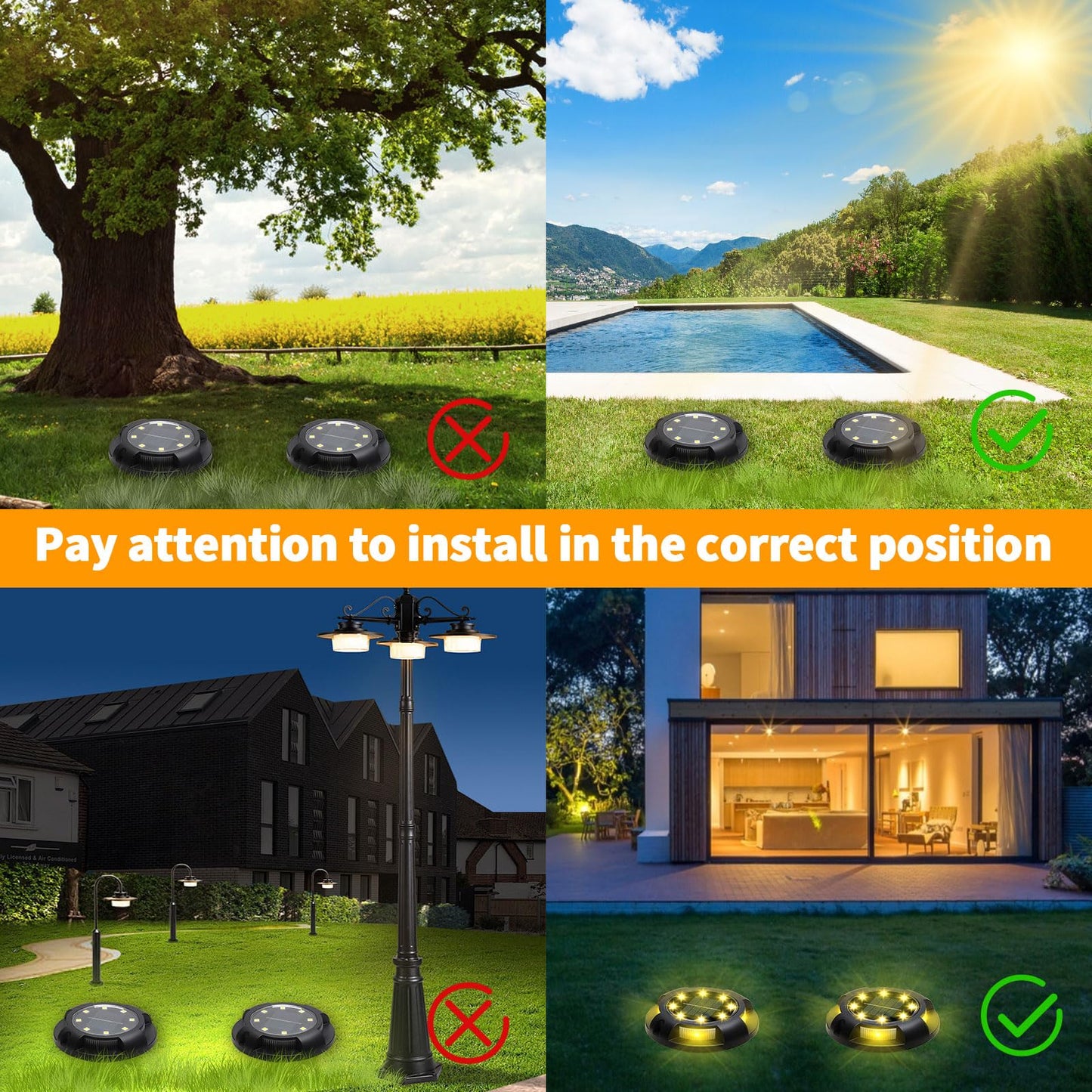 ANKUNABA Solar Ground Lights, 8 Pack 12 LED Solar Disk Lights Outdoor Waterproof In-Ground Landscape Lighting for Garden Pathway Yard Lawn Patio Deck Driveway Walkway Outside Decor (Warm White)
