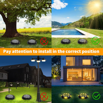 ANKUNABA Solar Ground Lights, 8 Pack 12 LED Solar Disk Lights Outdoor Waterproof In-Ground Landscape Lighting for Garden Pathway Yard Lawn Patio Deck Driveway Walkway Outside Decor (Warm White)
