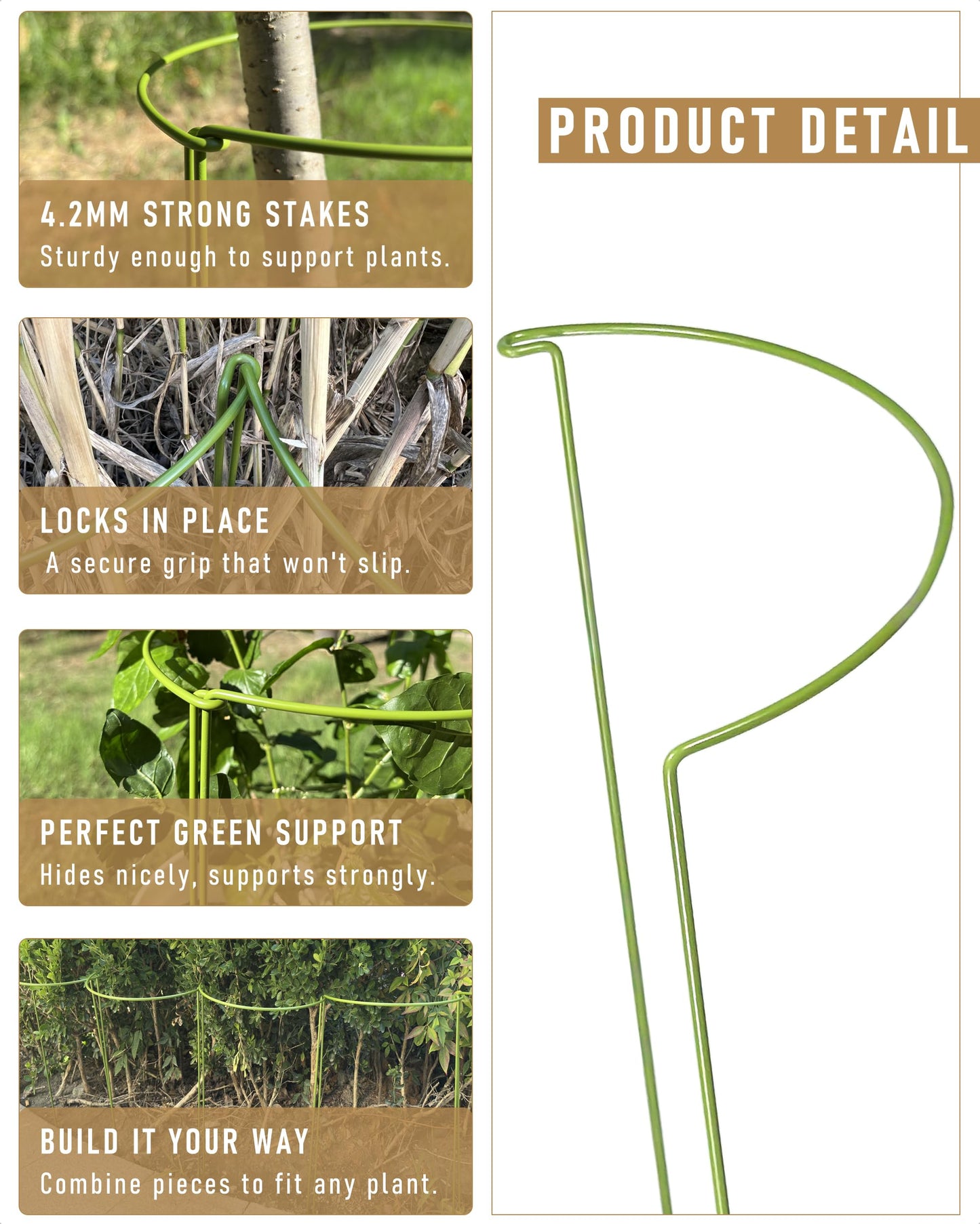 10-Pack Plant Support Stakes, Heavy Duty Steel Plant Stakes as Monstera Plant Support & Peony Cages, Metal Garden Stakes for Indoor Outdoor Plants, Snake Plant & Vine Support, 10" W x 15.8" H