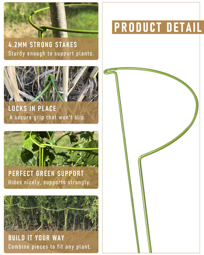 10-Pack Plant Support Stakes, Heavy Duty Steel Plant Stakes as Monstera Plant Support & Peony Cages, Metal Garden Stakes for Indoor Outdoor Plants, Snake Plant & Vine Support, 10" W x 15.8" H
