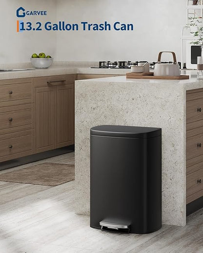 GarveeHome 13 Gal & 2.6 Gal Trash Can Combo Set, Kitchen Trash Can and Bathroom Trash Bin with Lid, Step-On Rustproof Garbage Bin with Inner Bucket, Black