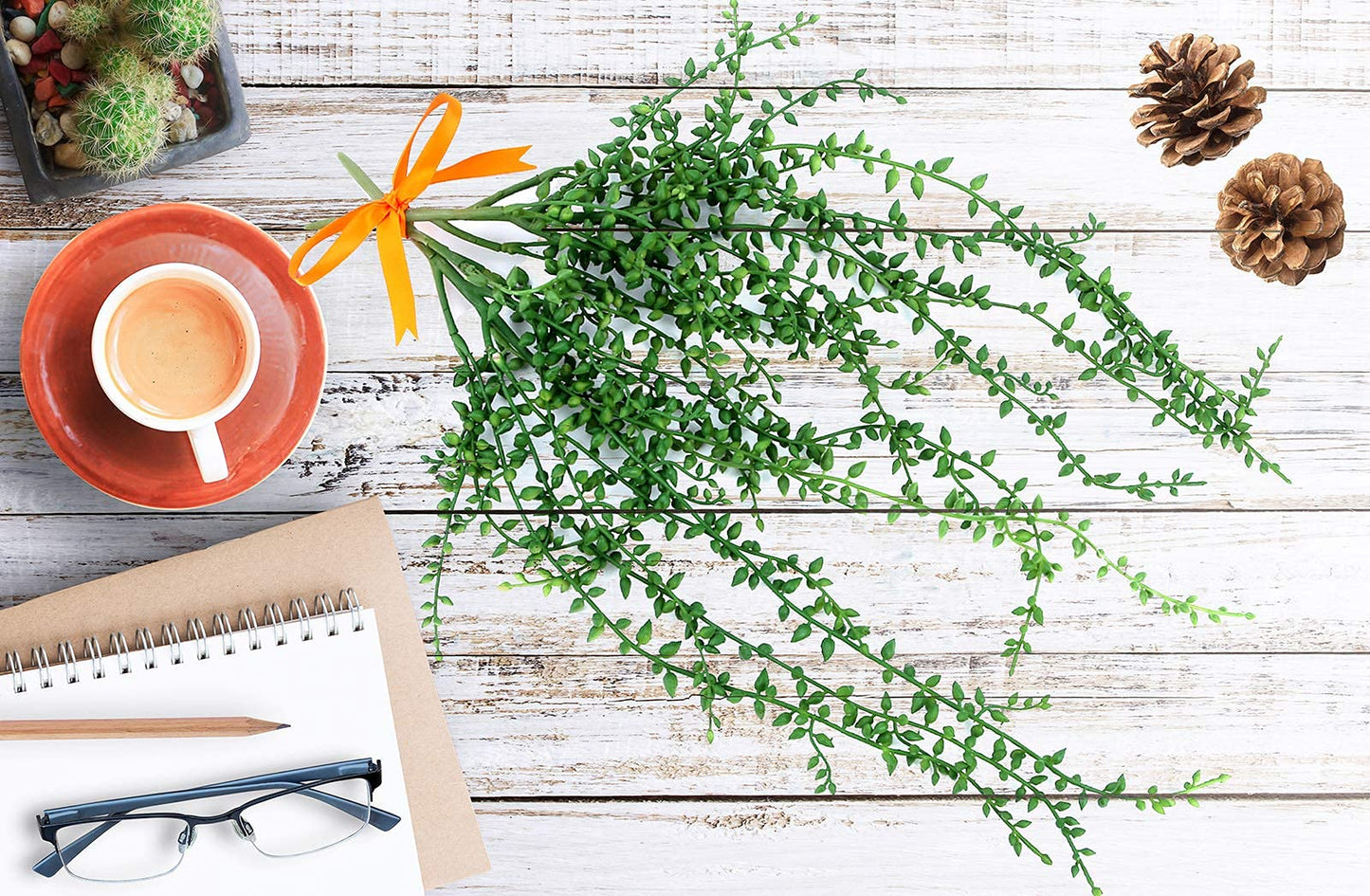 Meneco Artificial Hanging Succulent Plants – 2 Pack String of Pearls Plant Artificial Hanging Plants Unpotted Fake Plants for Bedroom Aesthetic (Large)