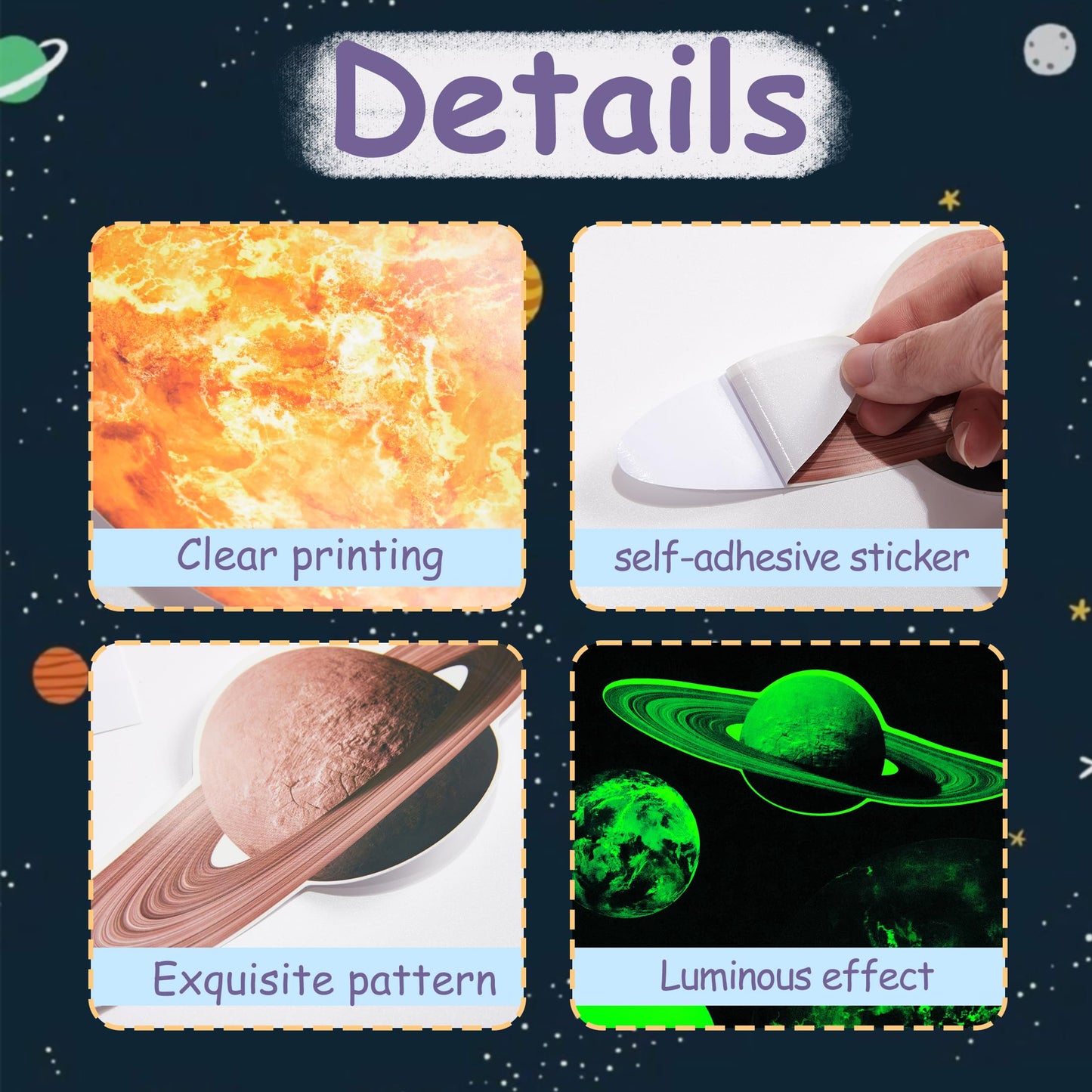 Glow in The Dark Stars Solar System Wall Decals, Star and Planets Stickers for Ceiling, Wall Sticker Decor for Kids Boys Room (Green)