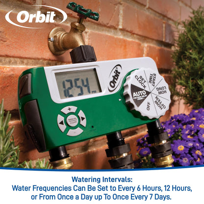 Orbit Programmable Digital Hose Watering Timer - 3 Outlet - Battery Powered - with LCD Screen - Built-in Rain Delay - Water-Resistant - 56082