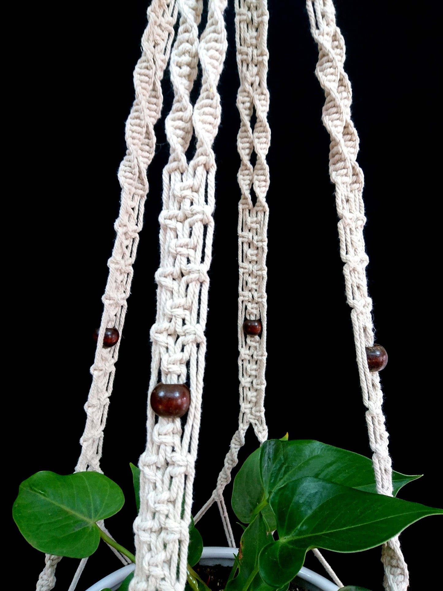 Hanpo Rope Macrame Plant Hanger Hanging Planter 4 Legs 59 Inch for 12-13 inch Plant Pot, Without Pot and Plant (Cream-Cotton)