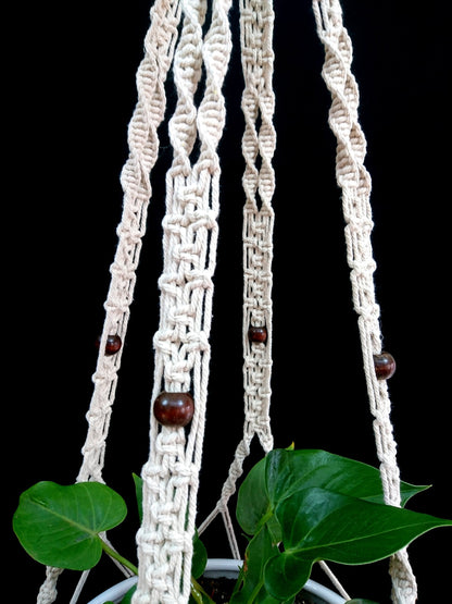 Hanpo Rope Macrame Plant Hanger Hanging Planter 4 Legs 59 Inch for 12-13 inch Plant Pot, Without Pot and Plant (Cream-Cotton)