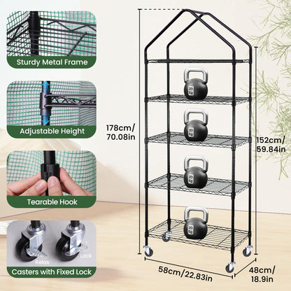 DazSpirit Mini Indoor Greenhouse with Grow Light, Portable 4-Tier Plant Stand with PVC Cover, Adjustable Shelves & Thermohygrometer for Seed Starting & Plant Growth, 70 x 23 x 19'', 32W Grow Light