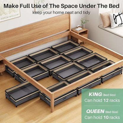 Kitstorack 4 Pack Height-adjustable Under Bed Storage with Wheels, Under Bed Storage Containers,Under Bed Shoe Storage Organizer with Clear Window&Label, Suitable for Clothes Storage, Beige & Gray