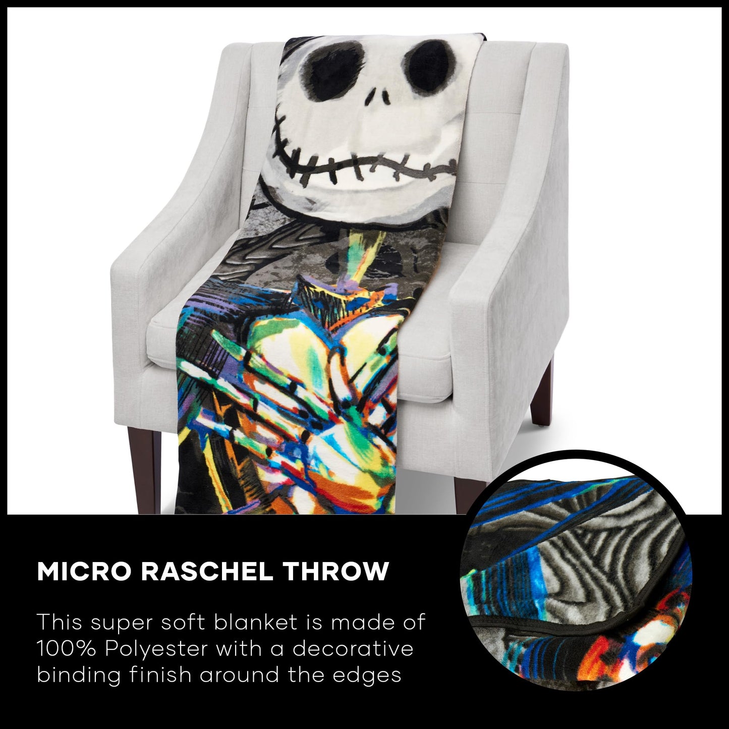 Northwest Nightmare Before Christmas Micro Raschel Throw Blanket, Ultra Soft Throw, 46 x 60 Inches, Dark Creep