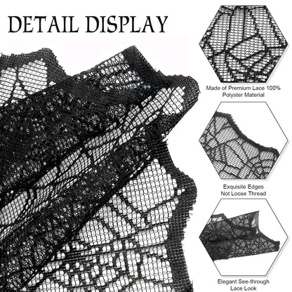 Black Lace Spider Web Table Runner - 2 Pcs, 18 X 72 Inch - Polyester Lace - Perfect for Halloween Parties & Gatherings