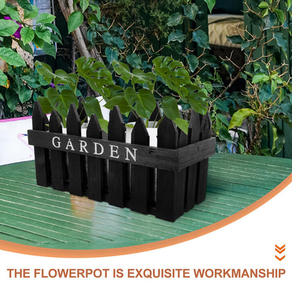 OSALADI Rectangular Wooden Planting Box Decorative Fence Flower Pot Planter for Indoor Outdoor Garden Home Décor Black Wood Material