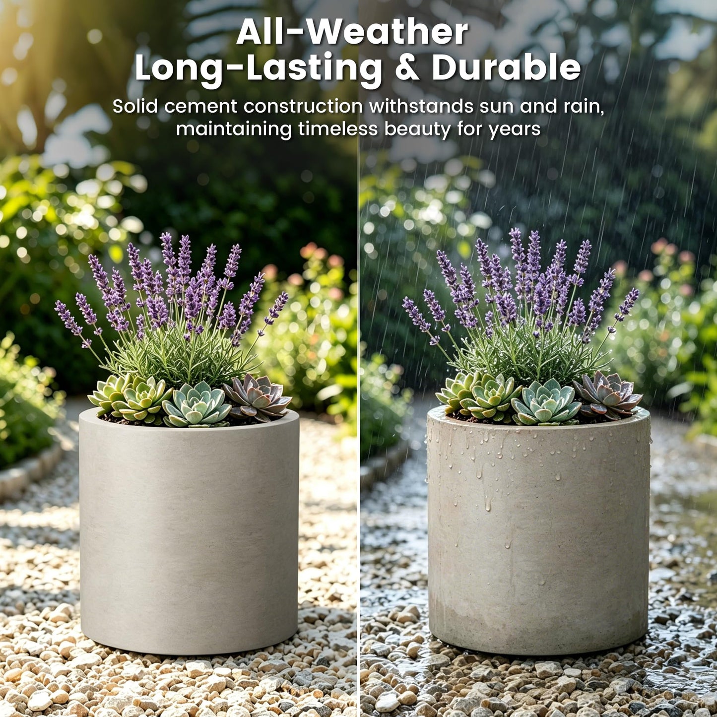 Kante 12.6" Concrete Cylinder Planter, Large Weather Resistant Concrete Planter with Drainage Hole & Rubber Plug, Handcrafted for Indoor Outdoor Plants & Patio Decor, Weathered Concrete Finish