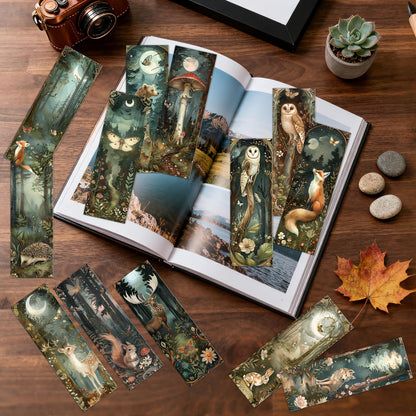 Cosmisun Woodland Animal Bookmarks Gifts - 100 Pcs Fantasy Forest Animal Bookmark Paper Mushroom Raccoons Flower Book Mark Page Clips Gifts for Women Men Book Lovers Students Teachers Bookish Reading