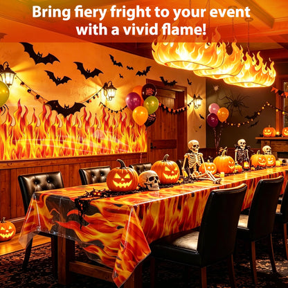 Kochorie 100 Ft x 54 Inch Halloween Flame Party Tablecloth Roll with Cutter Box Waterproof Plastic Fake Fire Table Cover for Halloween Campfire Party Supplies Decorations
