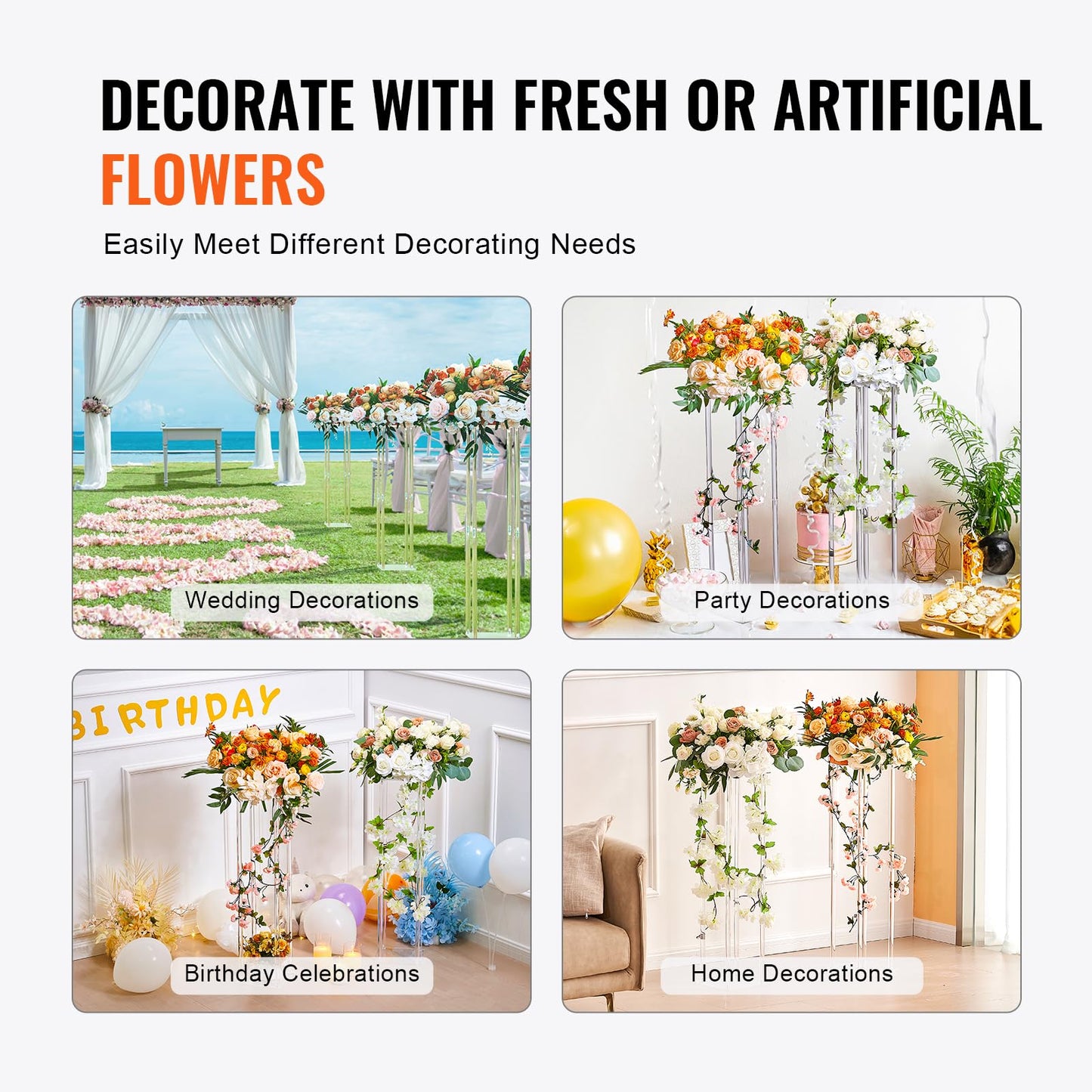 Happybuy 2PCS 31.5inch Wedding Flower Stand, Acrylic Vase Column Geometric Centerpiece, Floral Display Rack with Acrylic Laminate for Events, Reception, Party, Home Decoration