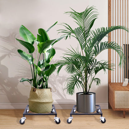 OFILLES 2pcs Black Metal Plant Stand with Wheels, Square Pattern Plant Caddy, Heavy Duty Plant Pot Stand for Indoor Outdoor