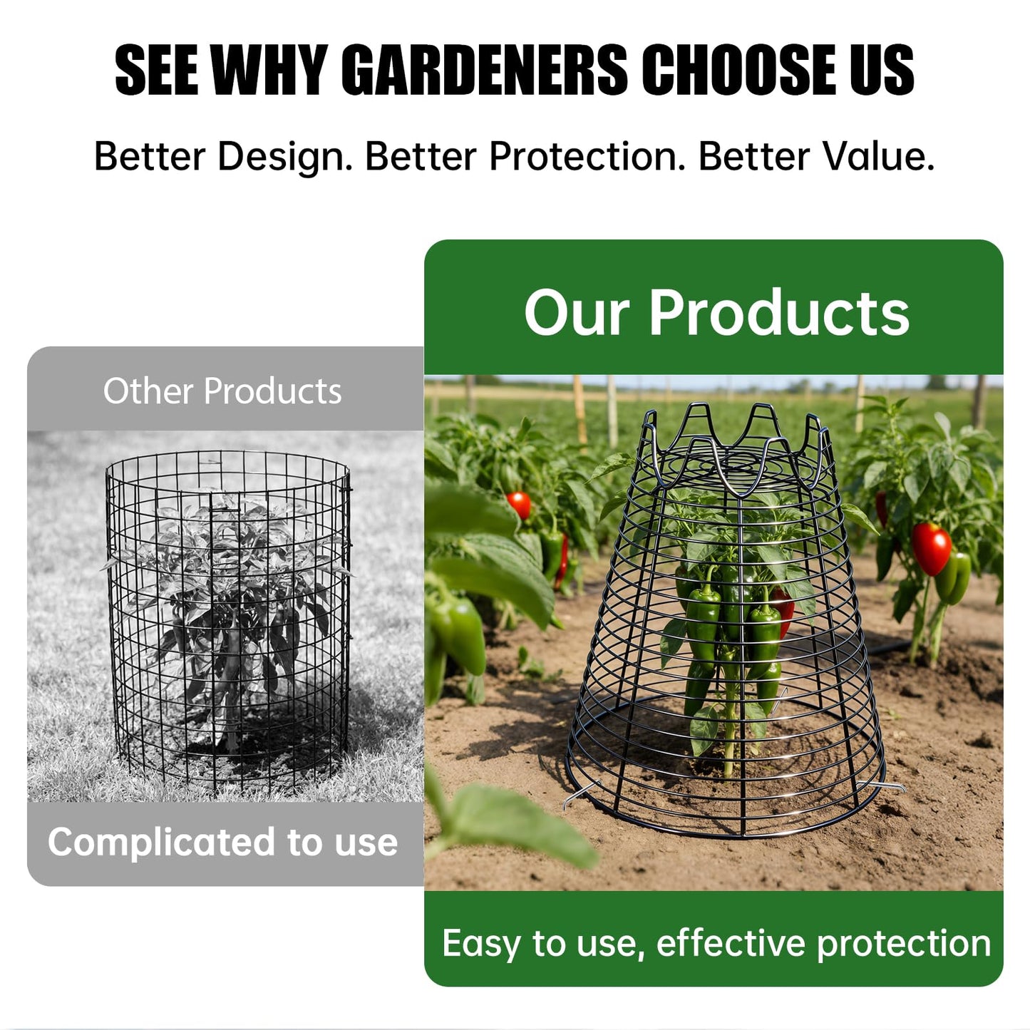 Qaobo 4 Pcs 11.6"×11.6" Plant Protectors from Animals, Sturdy Metal Plant Cages for Outdoor Plants, Reusable Wire Garden Cloches, Plant Protector to Keep Squirrels, Rabbits, Birds, Black