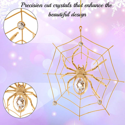 Matashi Christmas Decorations Spider On Web Ornament 24K Gold Plated Crystal Studded - Miracle Tinsel Legend Story,Tree Décor, Perfect for Christmas Gifts, Holiday Gifting, Seasonal Home Accents