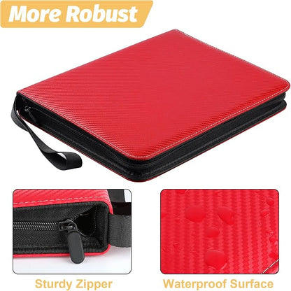 GERMUN 3 Ring 9 Pocket Zipper Card Binder, 720 Double Sided Standard PU Trading Card Album Folder for TCG & Sports Cards, Not Fit Top Loaders (Red)