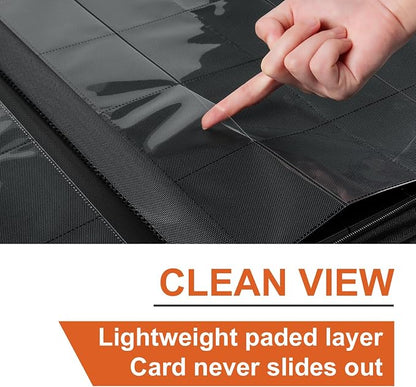 GEAoffice 16 Pocket Trading Card Binder for 1000+ Cards, Ringless Side-Loading 4x4 Card Binder with Zipper Closure, PU Leather 1024 Card Binder for MTG/TCG/Baseball/Sports&Game Cards, Orange