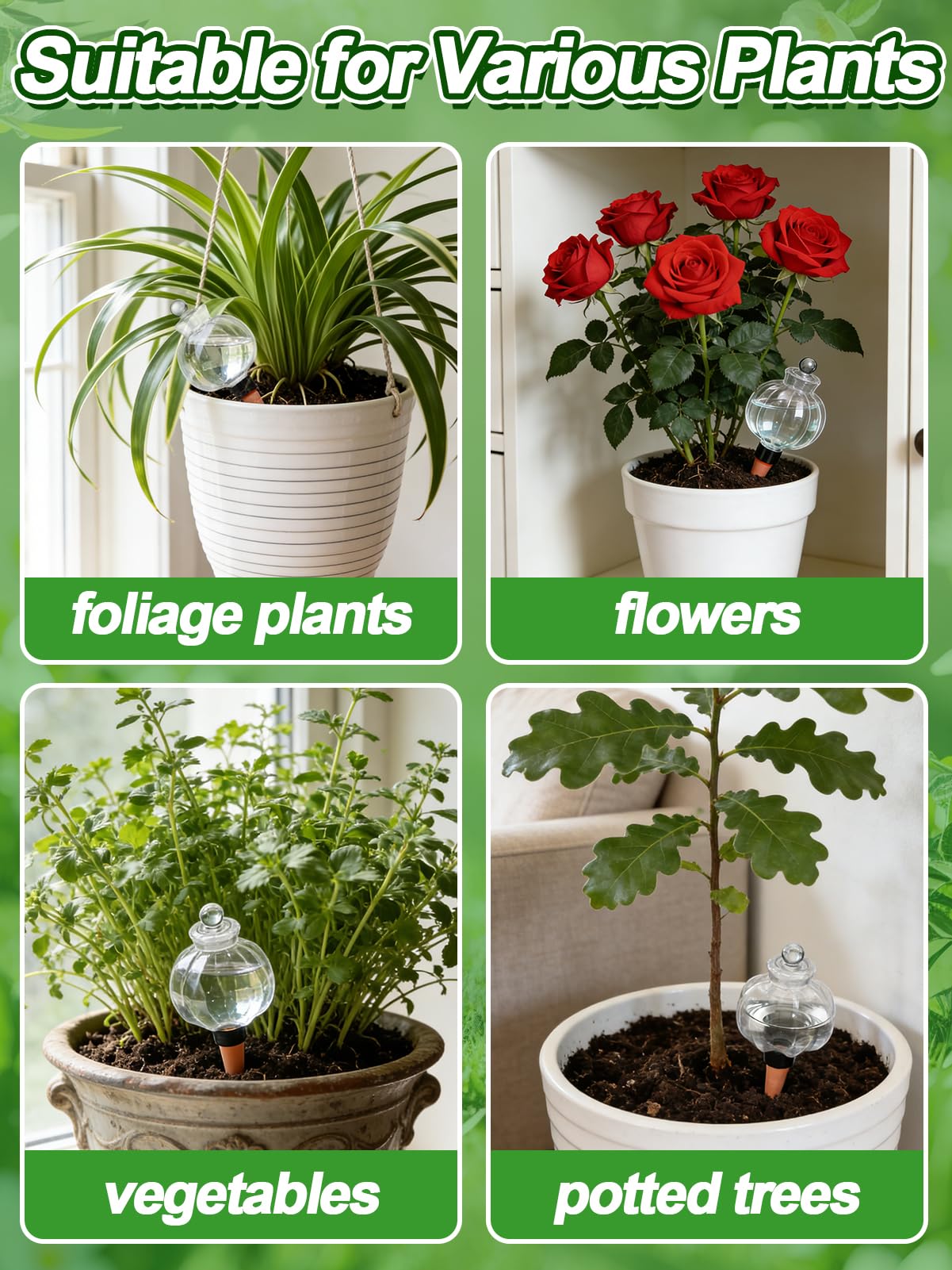 Bigmeta 4pcs 17oz Leakproof Plant Watering Globes - Top Fill Self Watering Planter Insert, Slow Release Water Bulbs with Terracotta Spikes for Indoor Plants
