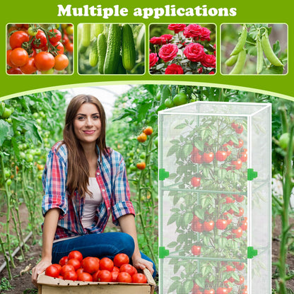 3Pack Garden Bird Netting Plant Cover for Square Tomato Cage,55.1"x15.7" Insect Bird Barrier Tomato Cage Net with Zipper&12pcs Clips,Tomato Trellis Netting Protection Mesh Cover for Protecting Plants