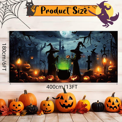 Lighted Halloween Garage Door Decorations Banner, Witch Cover With LED Light Strap, Hanging Backdrop for Outdoor Indoor Spooky Party Wall Yard Decor 6 x 13 ft