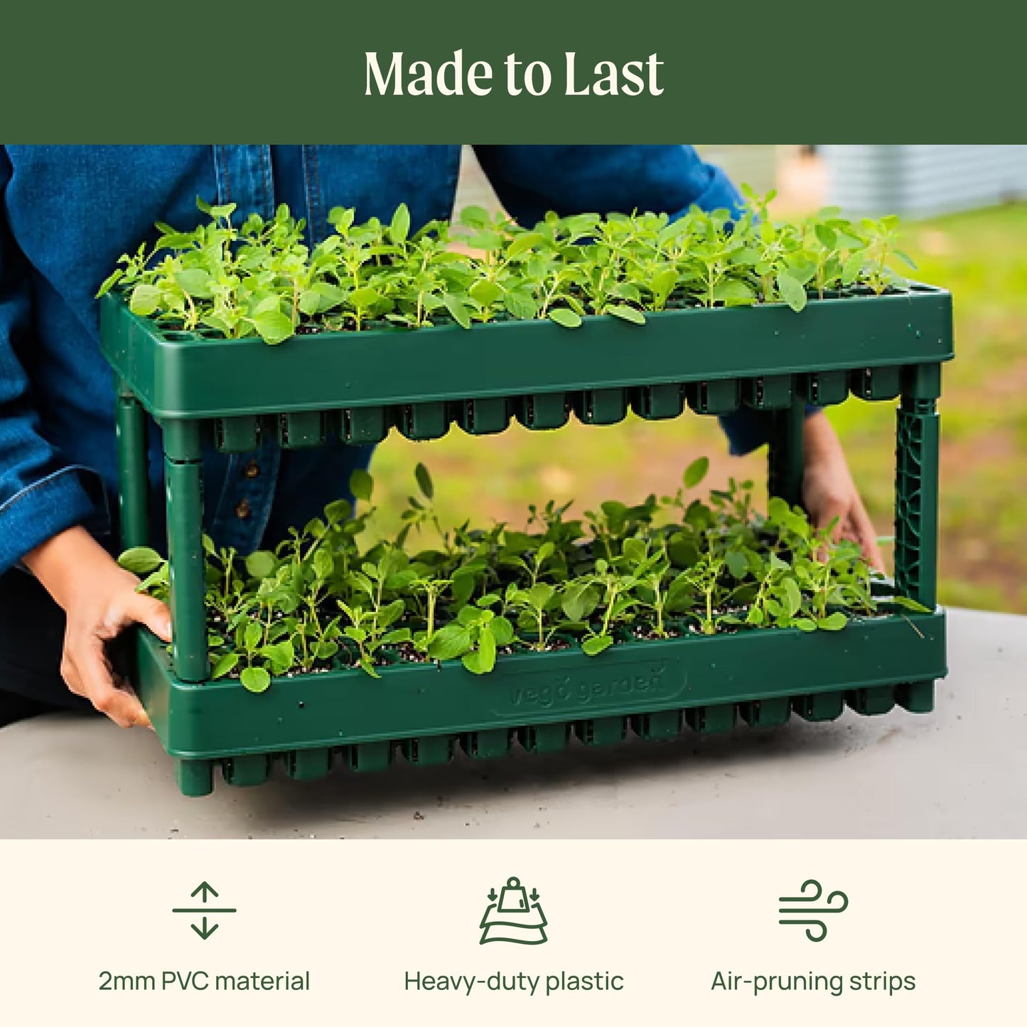 Vego garden 10" x 20" 76 Cells Seed Starter Tray Stackable Seedling Starting Germination Trays for Plants Planting Vegetables Herbs Flowers, 3 Sets