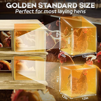 6 Holes Gold Standard Chicken Nesting Box for Laying Eggs, Two-Tier Wooden Nesting Boxes for Chickens, Farmhouse Series Laying Box for Hens, Ducks and Birds