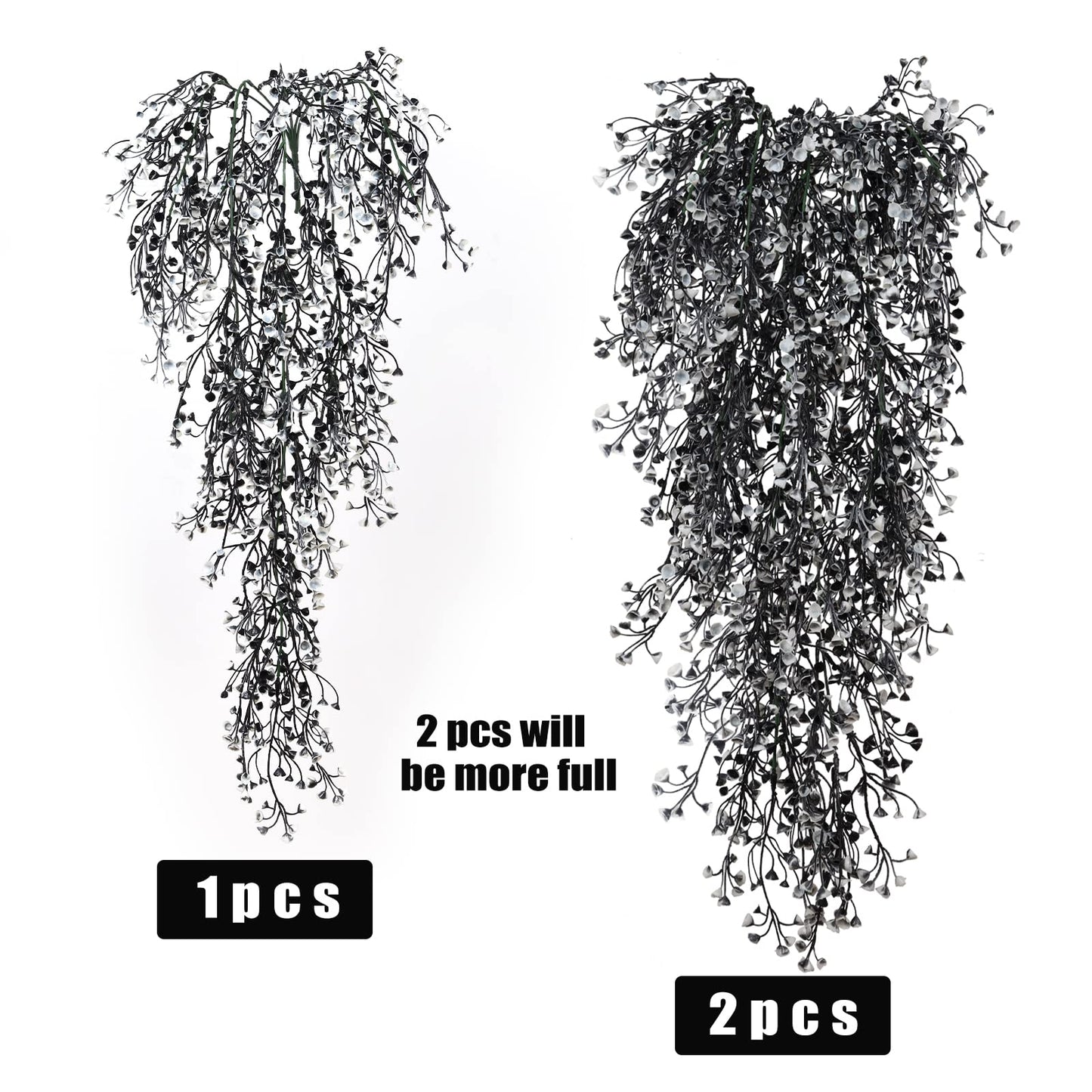 RECUTMS Artificial Hanging Plants 4 Pcs Fake Ferns Artificial Plants Large Faux Hanging Plant Wall Plants Fake Ivy Room Home Garden Wedding Halloween Party Indoor Outdoor Decor(Black White)
