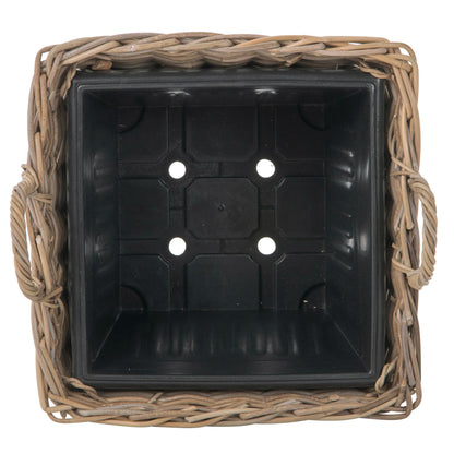 Kouboo Rectangular Rattan Planter Basket 1.25 Gallon Capacity Plastic Pot Liner with Drain Holes Included No Saucer Indoor and Outdoor Use