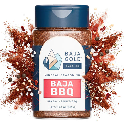 Baja Gold BBQ Seasoning, Smoky Barbecue Rub Blend with Paprika Cane Sugar Black Pepper and Mineral Sea Salt, for Ribs Chicken Pork and Burgers, All Purpose Seasoning and Meat Rub, 5.4 Oz