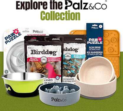 Palz&Co EcoBowl Slow Feeder for Dogs & Cats, 48 oz Gray - Natural Bamboo Puzzle Pet Bowl with Non-Slip Base for Slower Eating & Better Digestion, Dishwasher Safe
