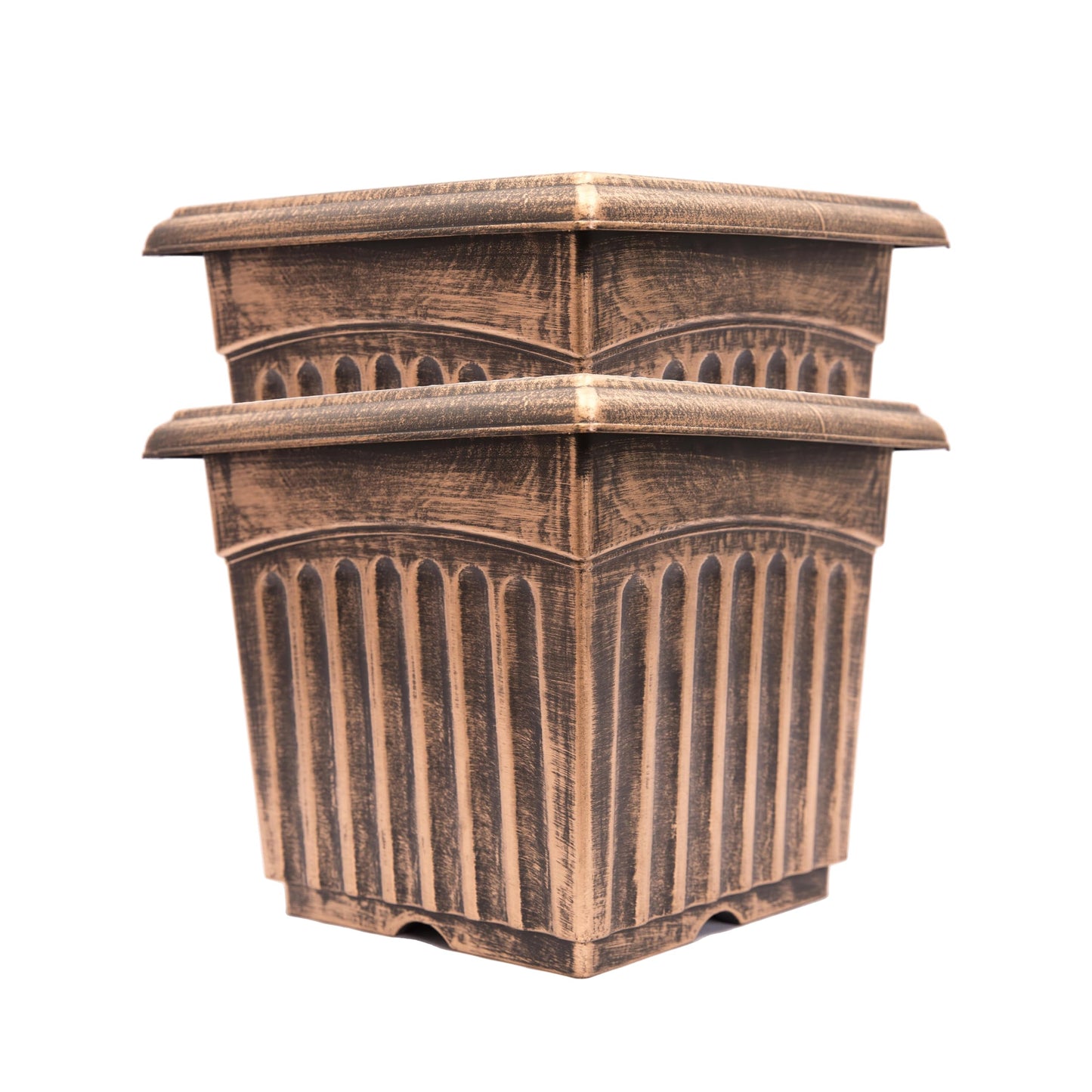 Sapphire USA 9" Square Planter Rustic Greek Column Look Set of 2 Flowerpot for Nursery Indoor Outdoor Garden Patio Office and Home Decor (Medium, Gold)