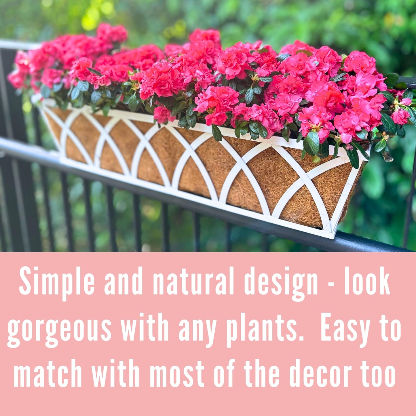 LalaGreen Bundle-2 Pack,24 Inch White Rectangular + 2 Pack,16 Inch White Metal Hanging Planter with Coco Liner, Window Deck Fence Rail Flower Pots,Farmhouse Wall Mount Balcony Porch Outdoor Basket Box
